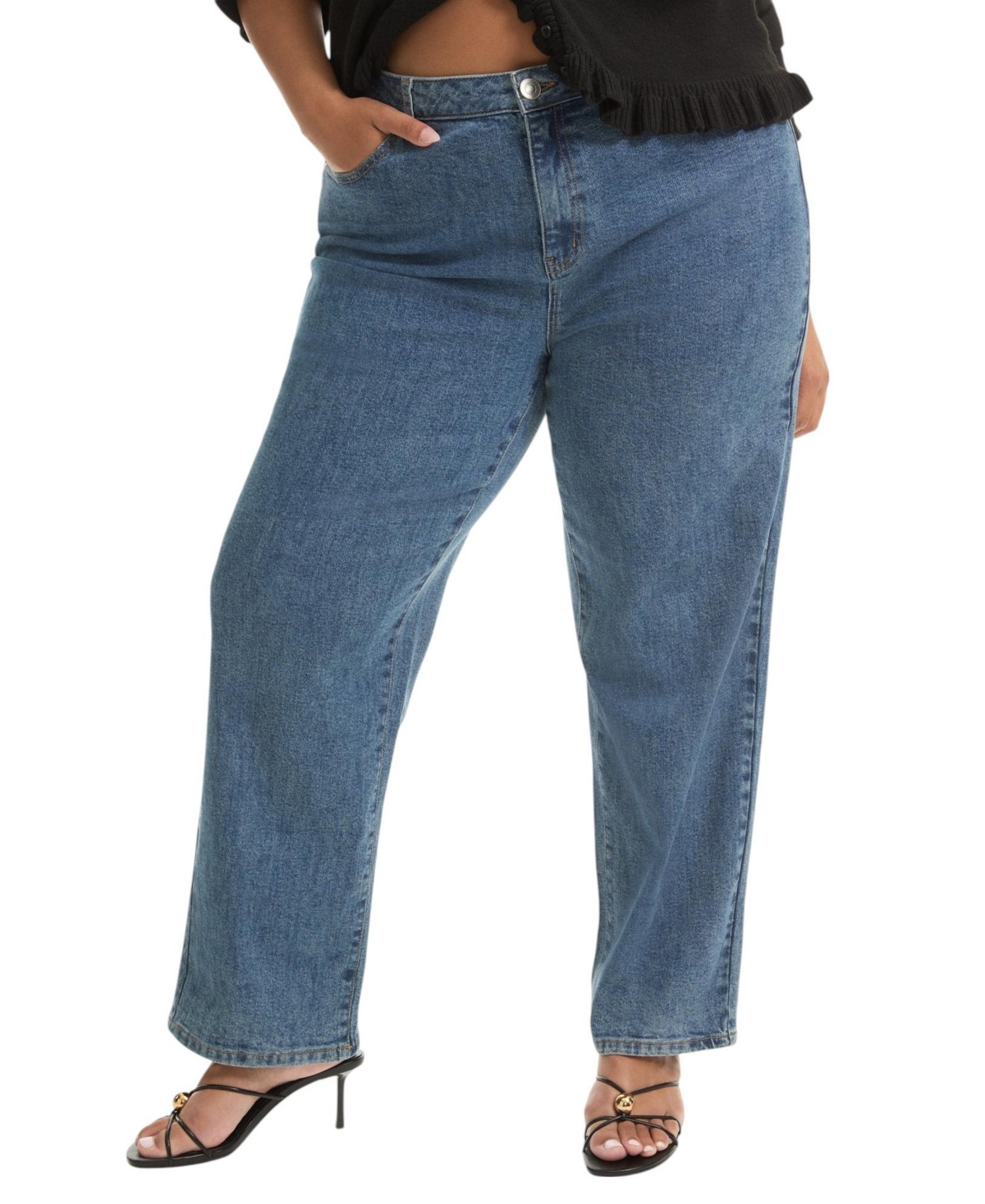Women's June + Vie Curvie-Fit High-Rise Straight-Leg Stretch Jeans - Vintage medium wash