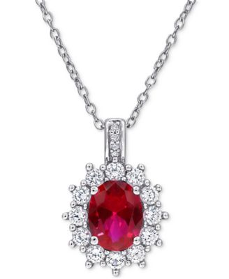 Gemstone & Diamond Accent Halo 18" Pendant Necklace in Sterling Silver