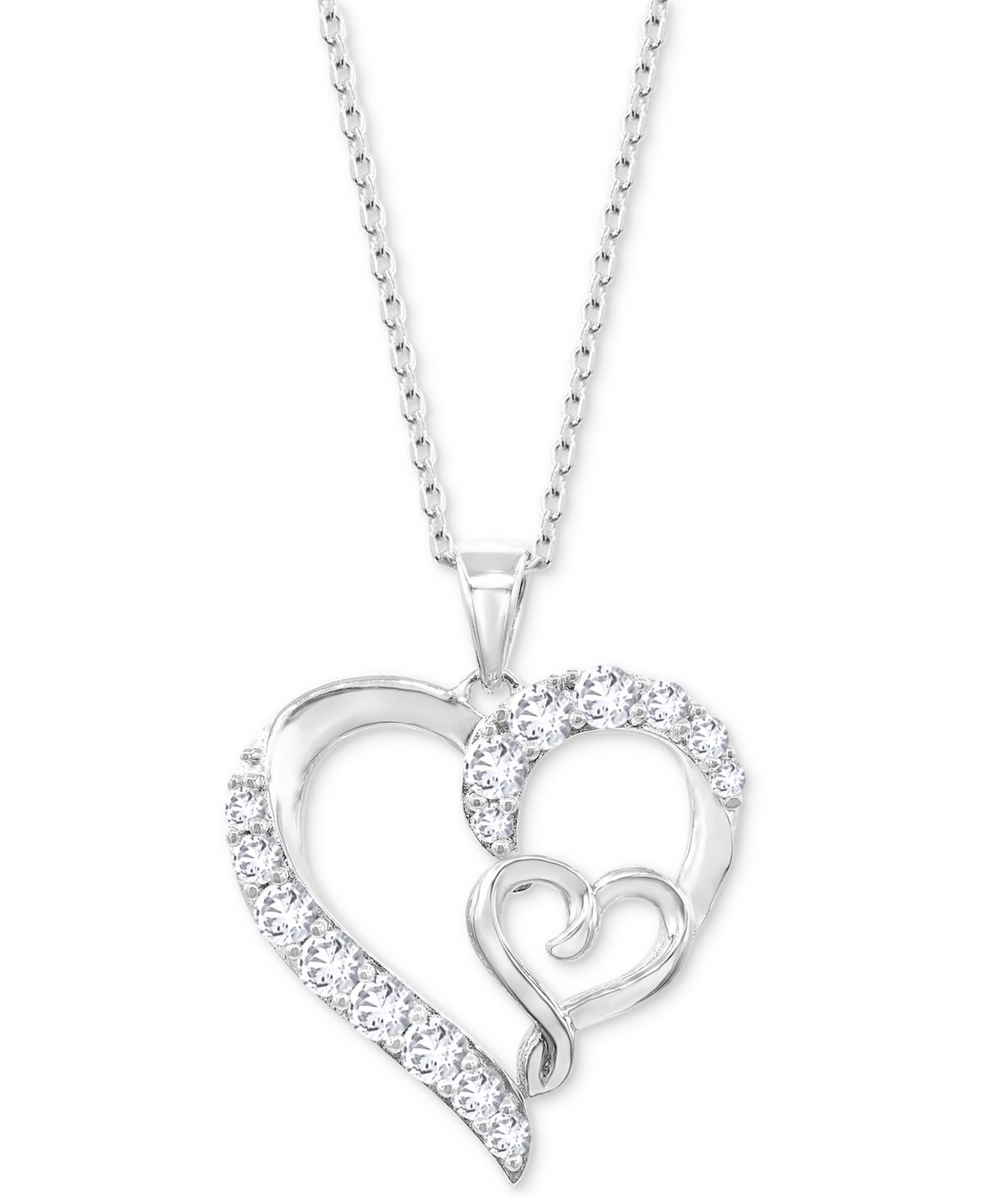 Lab Grown White Sapphire (3/4 ct. t.w.) 18" Heart Pendant Necklace in Sterling Silver - White