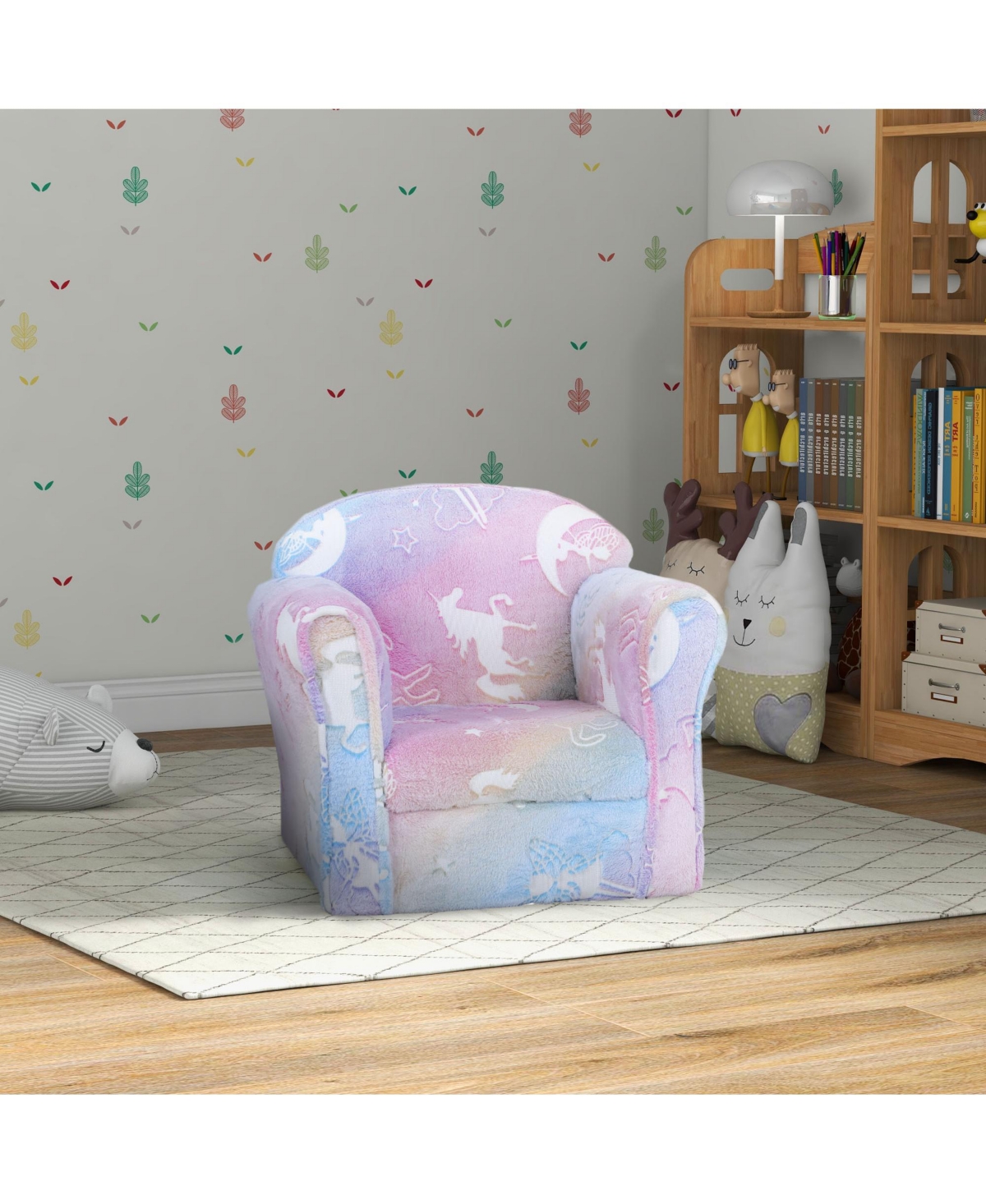 Cesicia Toddler Sofa with Glow in the Dark Fairy Design & Wooden Frame, Upholstered Baby Sofa for 18-36 Months