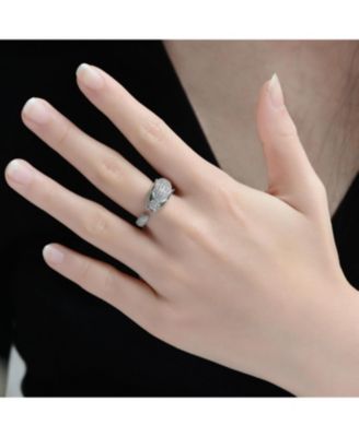 Panther Head with Green & Clear Cubic Zirconia Open Band Ring