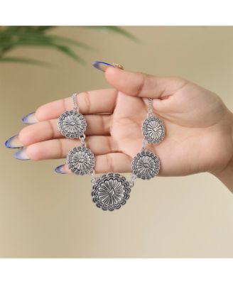 Statement Medallion Necklace in Antiqued Silver