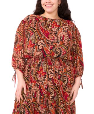 Plus Size 3/4-Sleeve Chiffon Midi Dress