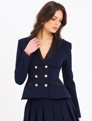 Women Nasia Navy Blue Double Breast Backless Blazer