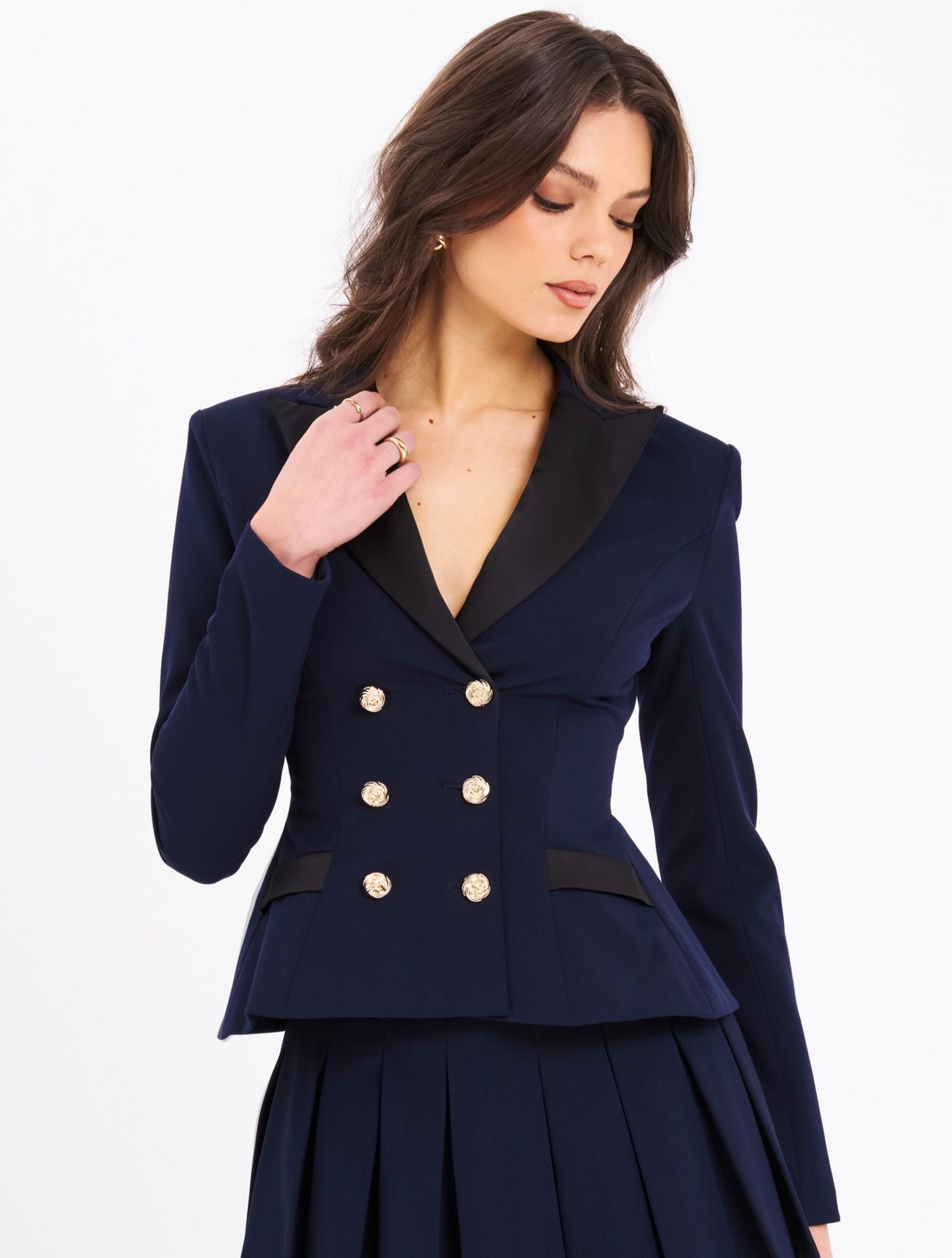 Женский пиджак Miss Circle Women Nasia Navy Blue Double Breast Backless Blazer, цвет: Тёмно-синий — фото 4