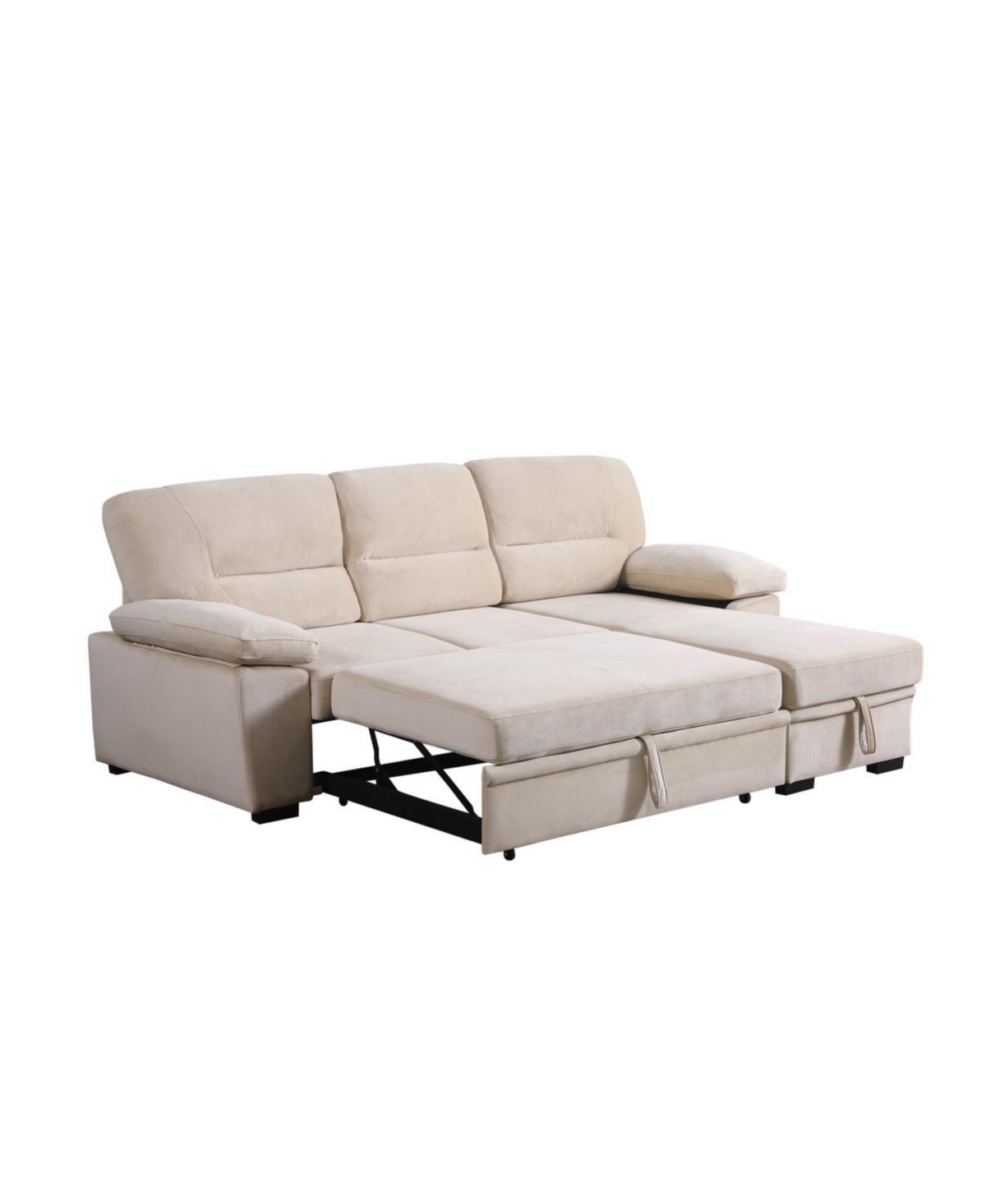 Homlux 97.5"W Beige Velvet Fabric Reversible Sleeper Sectional Sofa Chaise