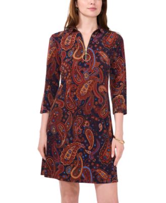 Petite Collared 3/4-Sleeve Jersey Shift Dress