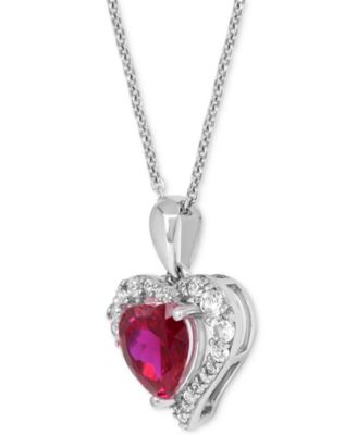Lab Grown Ruby 1-7/8 ct. t.w. Lab-created White Sapphire 5/8 ct. t.w. Heart Pendant in Sterling Silver