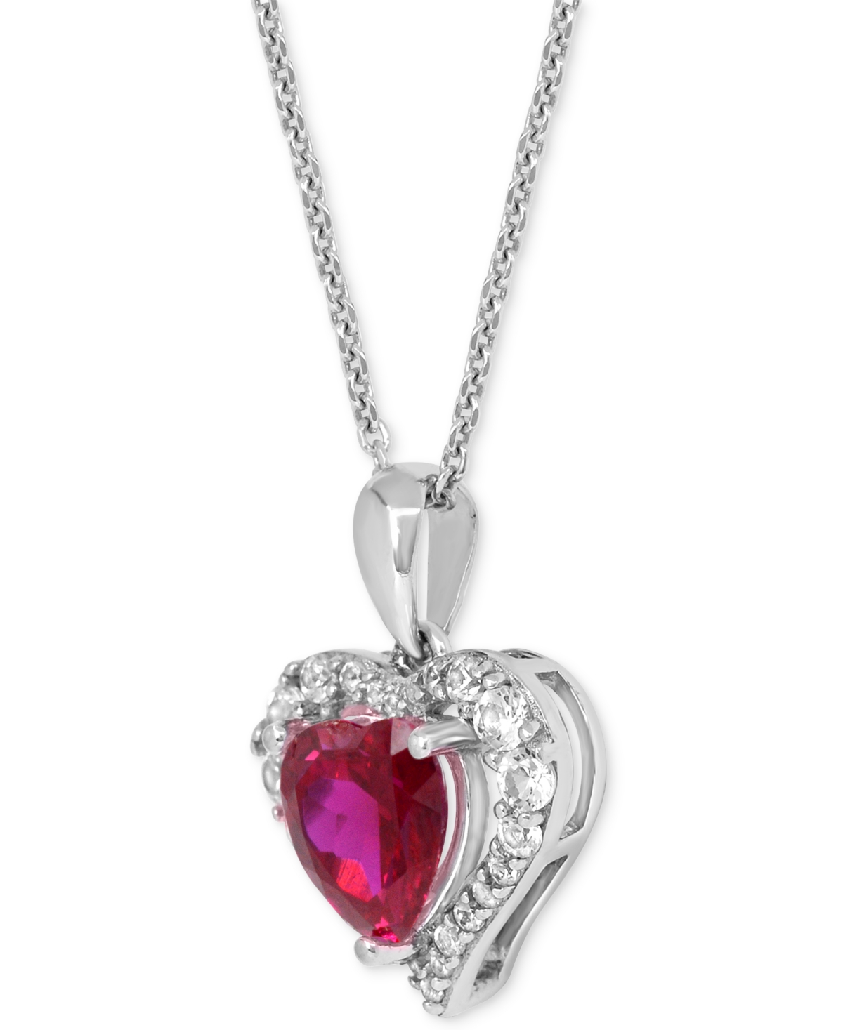 Macy's Lab Grown Ruby 1-7/8 Ct. T.w. Lab-created White Sapphire 5/8 Ct. T.w. Heart Pendant In Sterling Silv In Red
