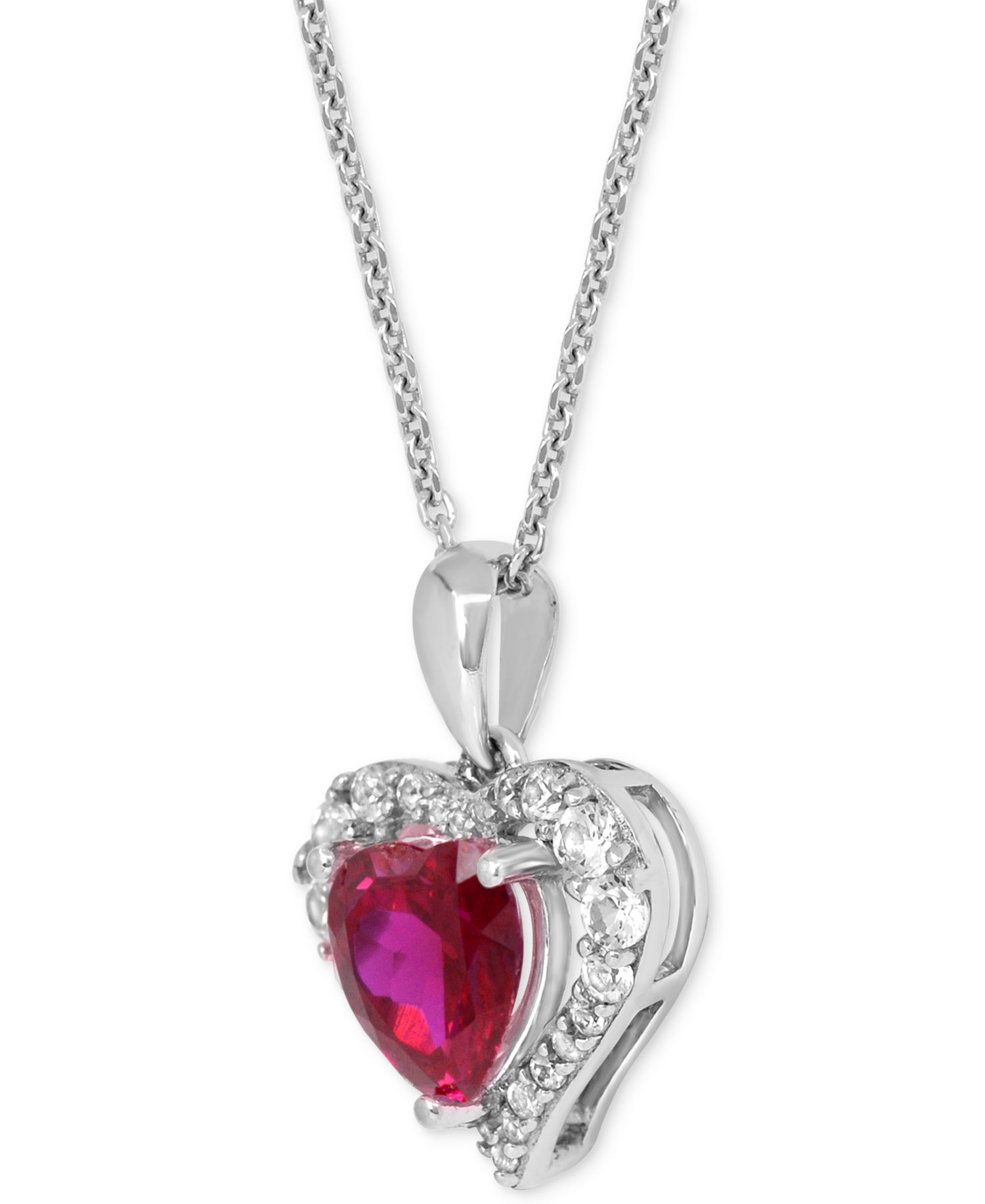 Lab Grown Ruby 1-7/8 ct. t.w. Lab-created White Sapphire 5/8 ct. t.w. Heart Pendant in Sterling Silver
