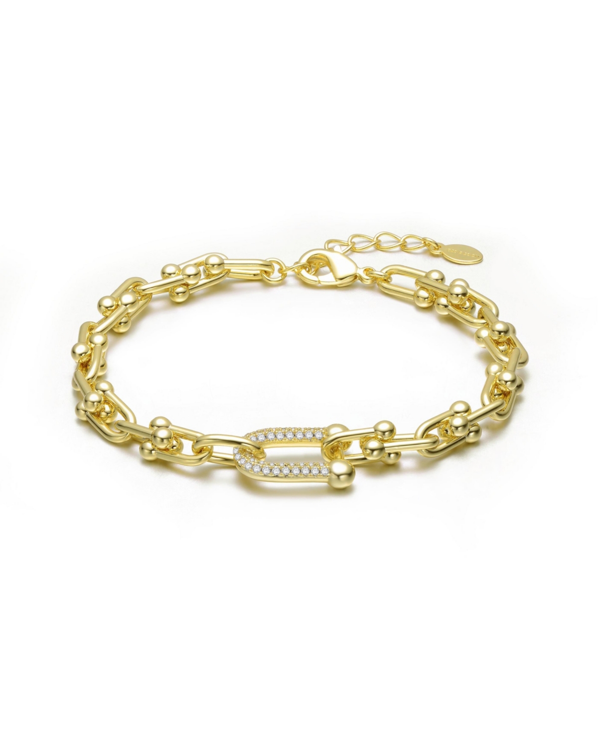 14K Gold Plated with Clear Cubic Zirconia Horse Shoe Link Bracelet. - Gold