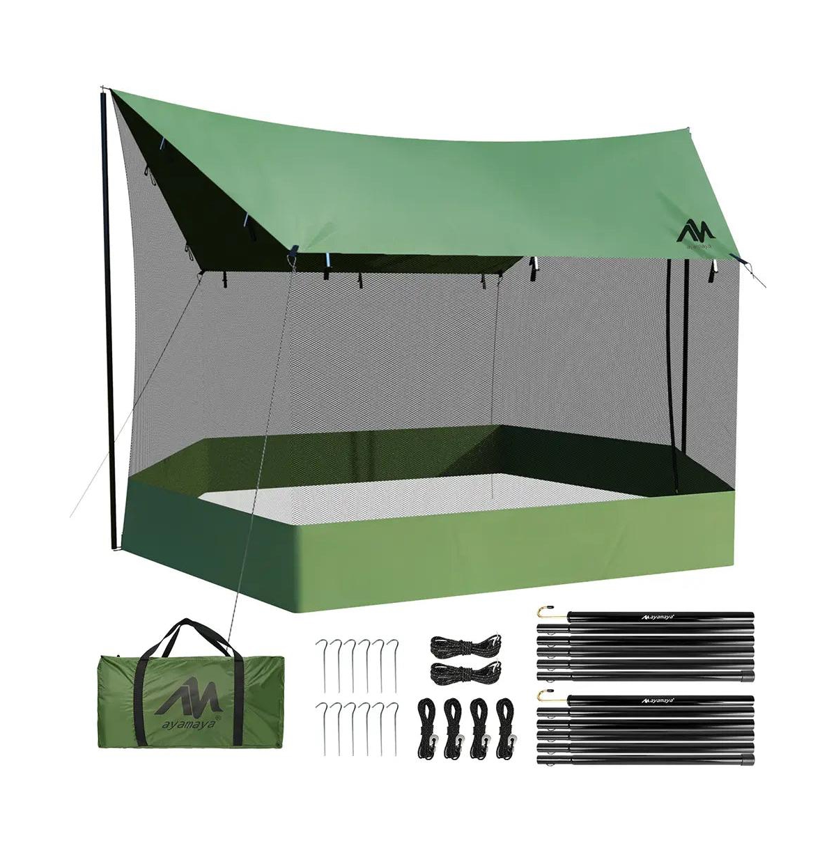 Ayamaya WildHaven Mesh Shelter – 18' x 11' Freestanding Screen Tent with Poles & Rainfly for Bug-Free Camping, Hammocks, Picnics, and Beach Adventures