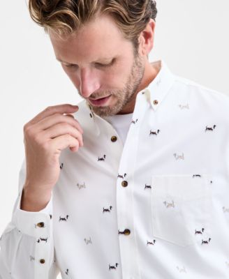 Men's Basset Hound Print Brushed Cotton Button-Down Shirt, Macy's Exclusive