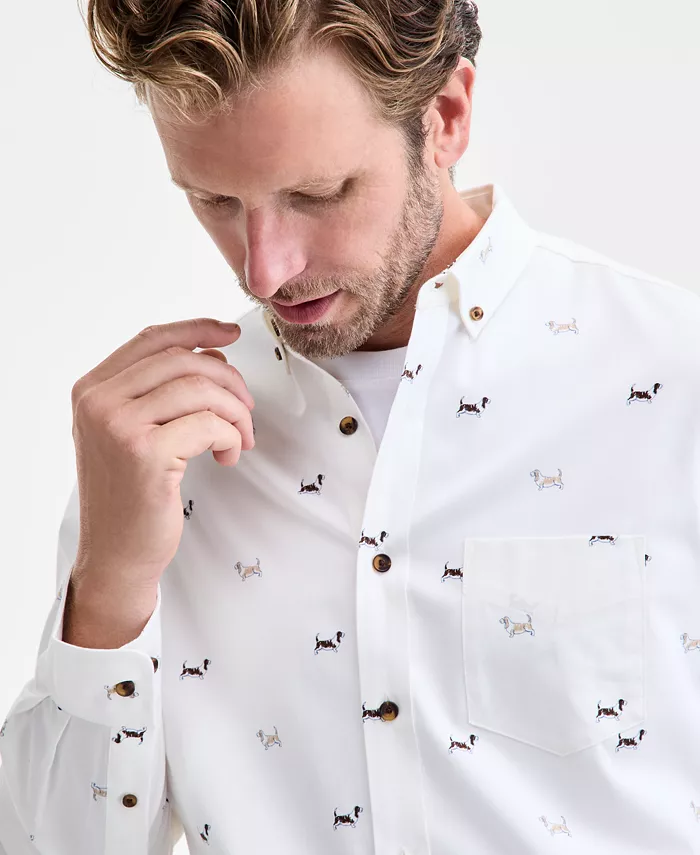 Men's Basset Hound Print Brushed Cotton Button-Down Shirt - thumbnail 3