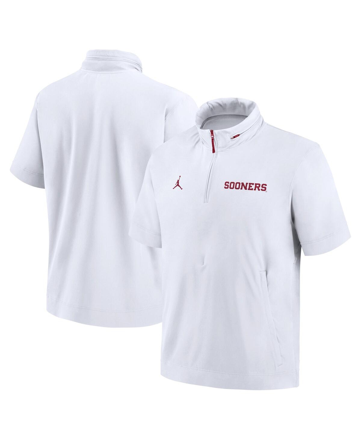 Men's White Oklahoma Sooners 2024 Sideline Coach Short Sleeve Half-Zip Hoodie Jacket - White