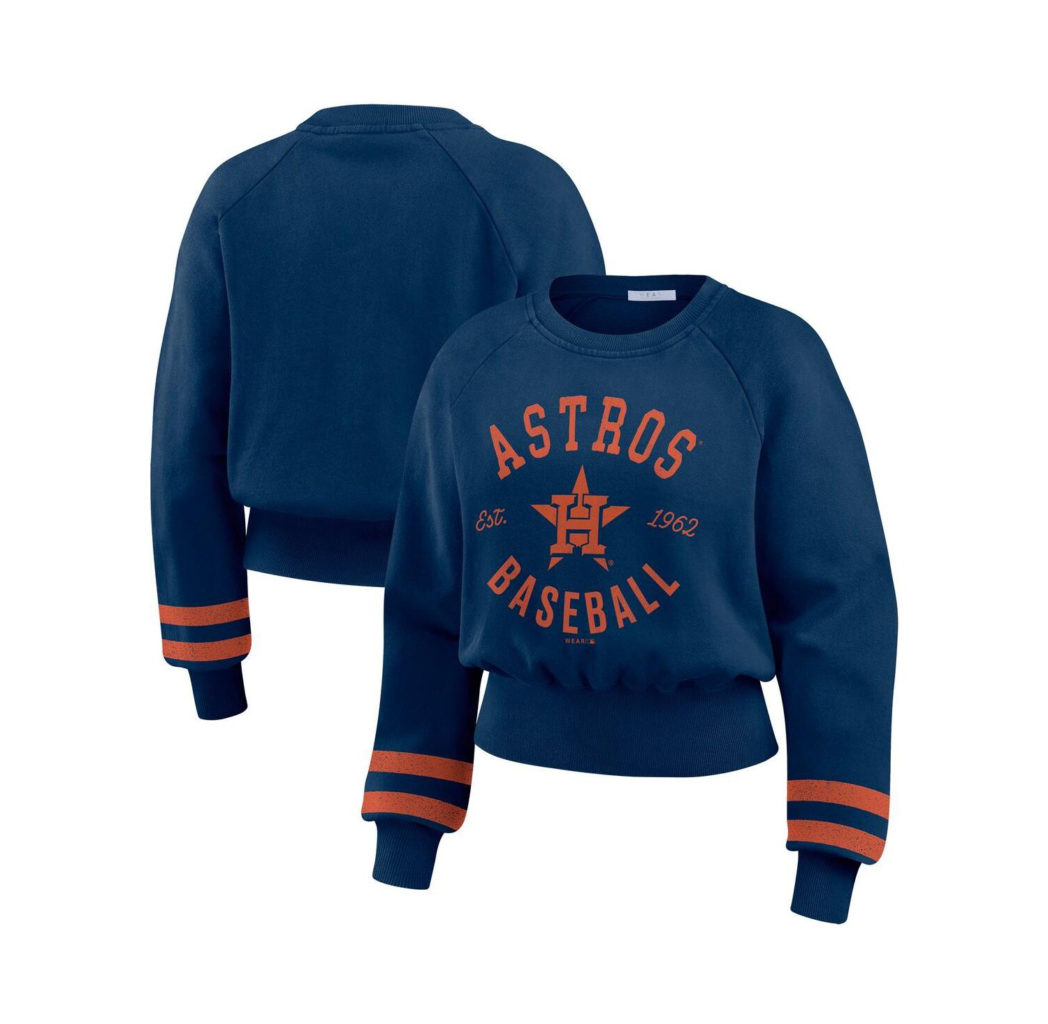 Women's Navy Houston Astros Vintage Washed Cropped Pullover Sweatshirt