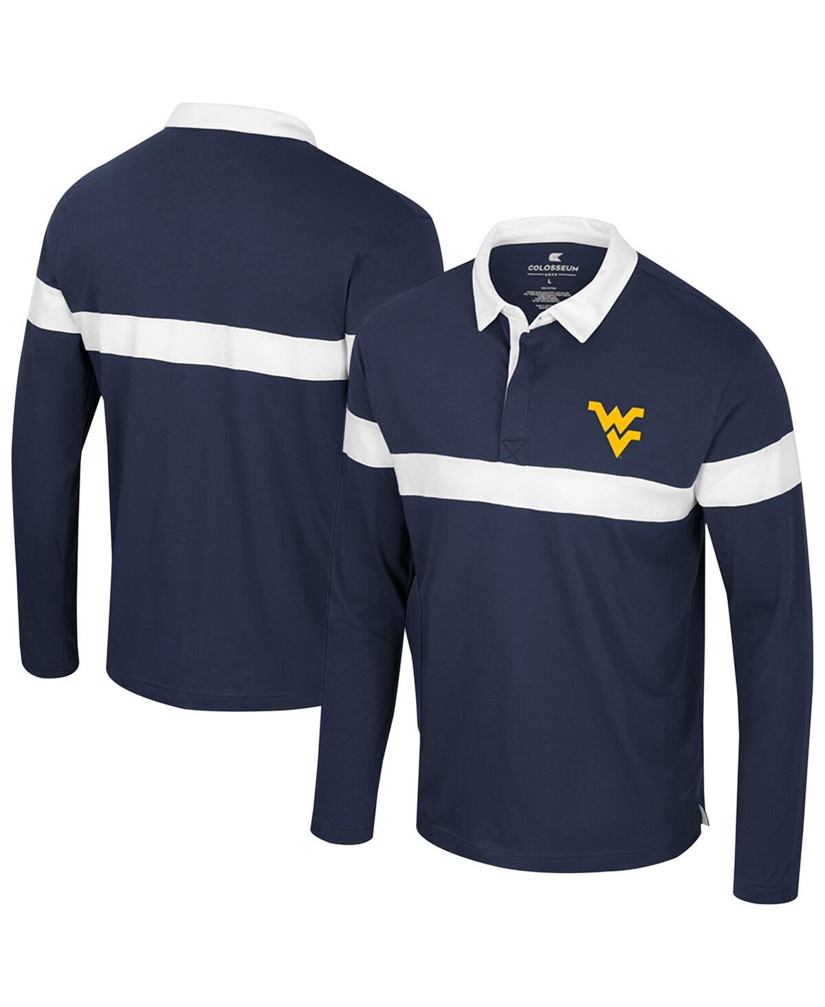 Men's Navy West Virginia Mountaineers Too Cool For School Long Sleeve Polo Shirt - Navy