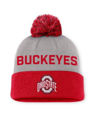 Nike - Men's Gray/Scarlet Ohio State Buckeyes Primetime Peak Cuffed Knit Pom with Hat