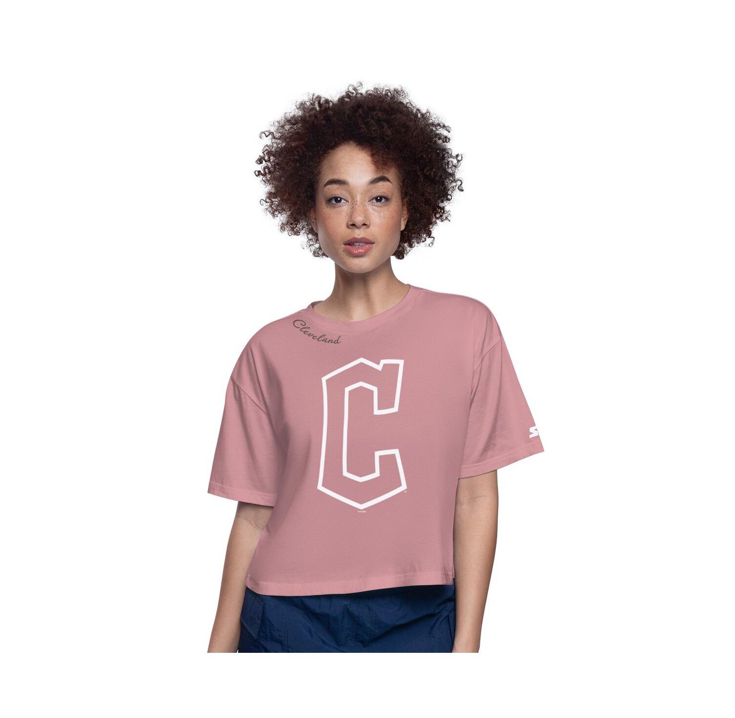 Women's Pink Cleveland Guardians Play the Ball Boxy Cropped T-Shirt