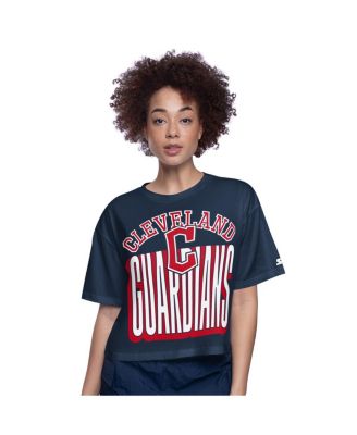 Starter - Women's Navy Cleveland Guardians Play the Ball Boxy Cropped T-Shirt