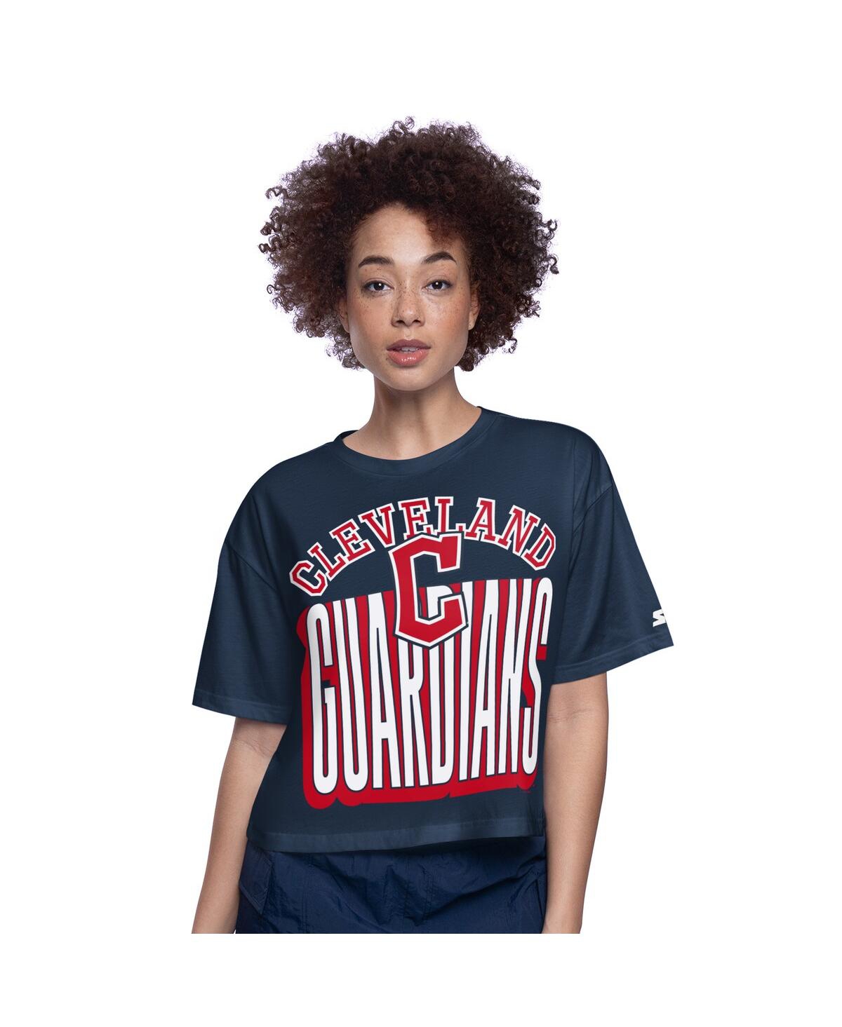 Women's Navy Cleveland Guardians Play the Ball Boxy Cropped T-Shirt - Navy