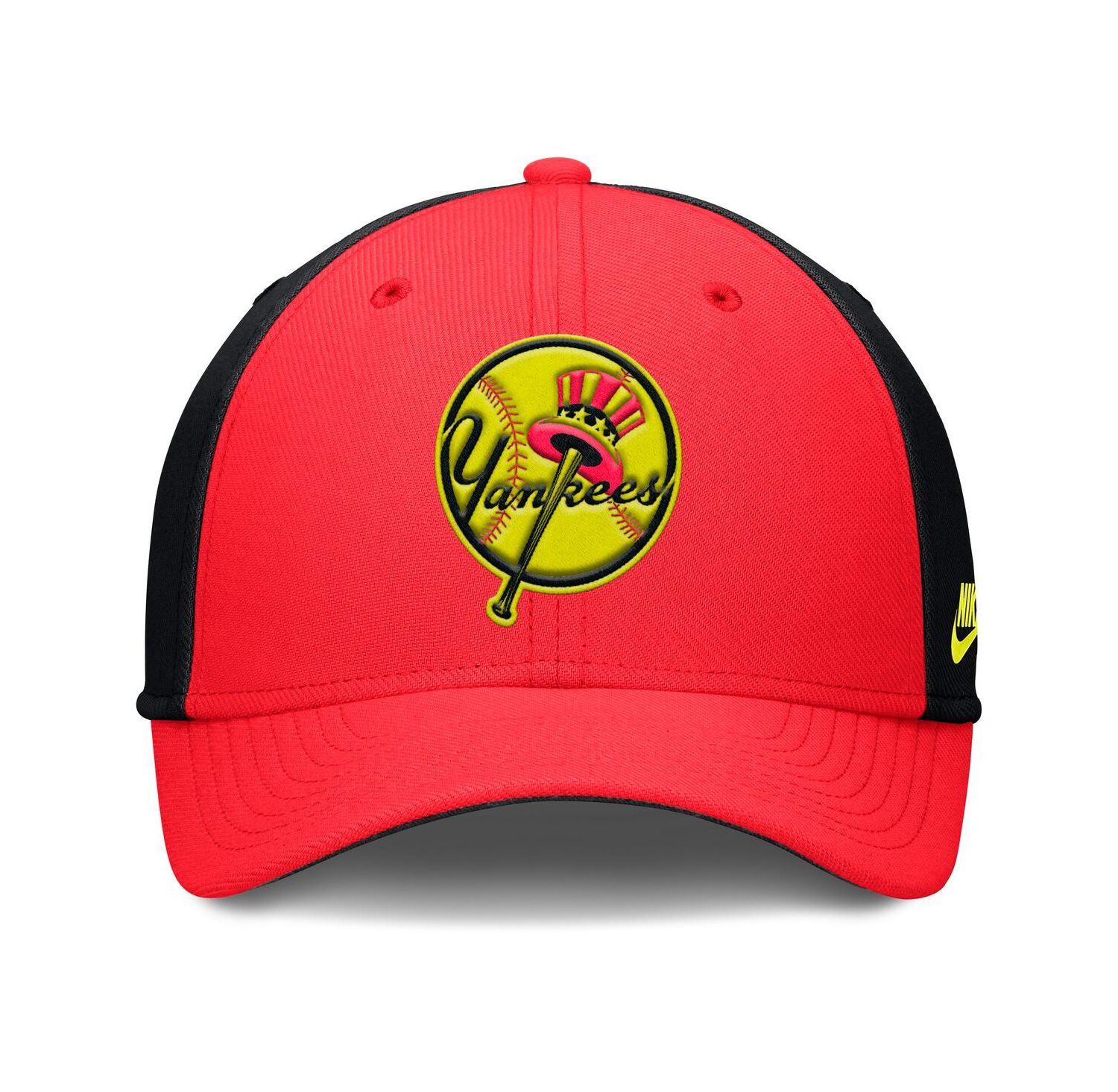 Men's Crimson/Black New York Yankees Neon 90s Rise Swoosh Flex Hat