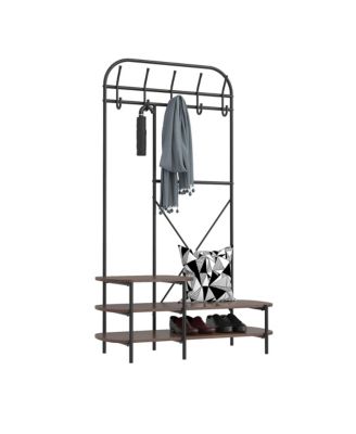- Industrial Hall Tree with Brown Wood Shelves Industrial Style Entry