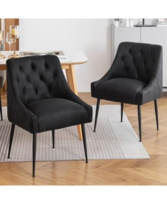 Modern Upholstered Dining Chairs Set of 2, Mid Century Kitchen Side Chairs with 5.12” Cushions and Back Pull Rod for Kitchen, Living Room