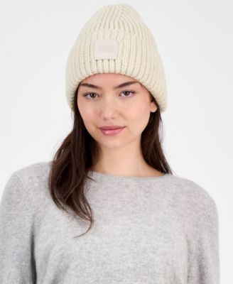 Women's Chunky Rib-Knit Logo-Patch Beanie