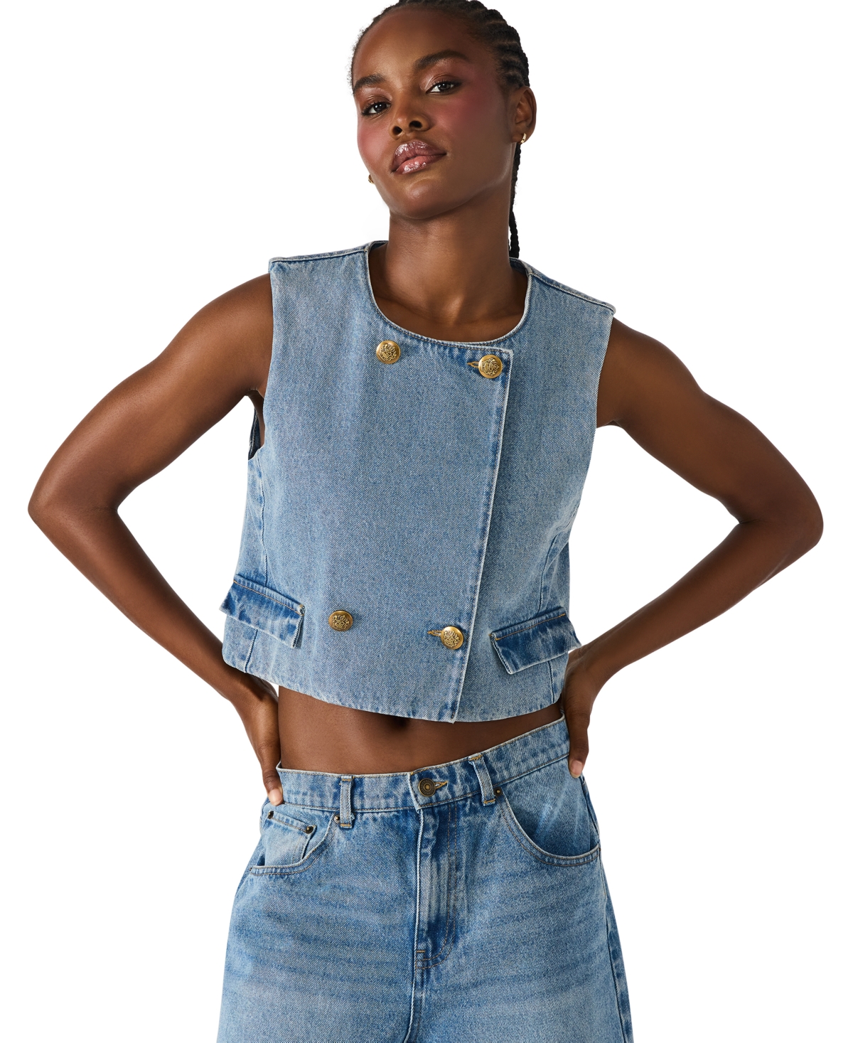 Steve Madden Brea Denim Vest In Blue