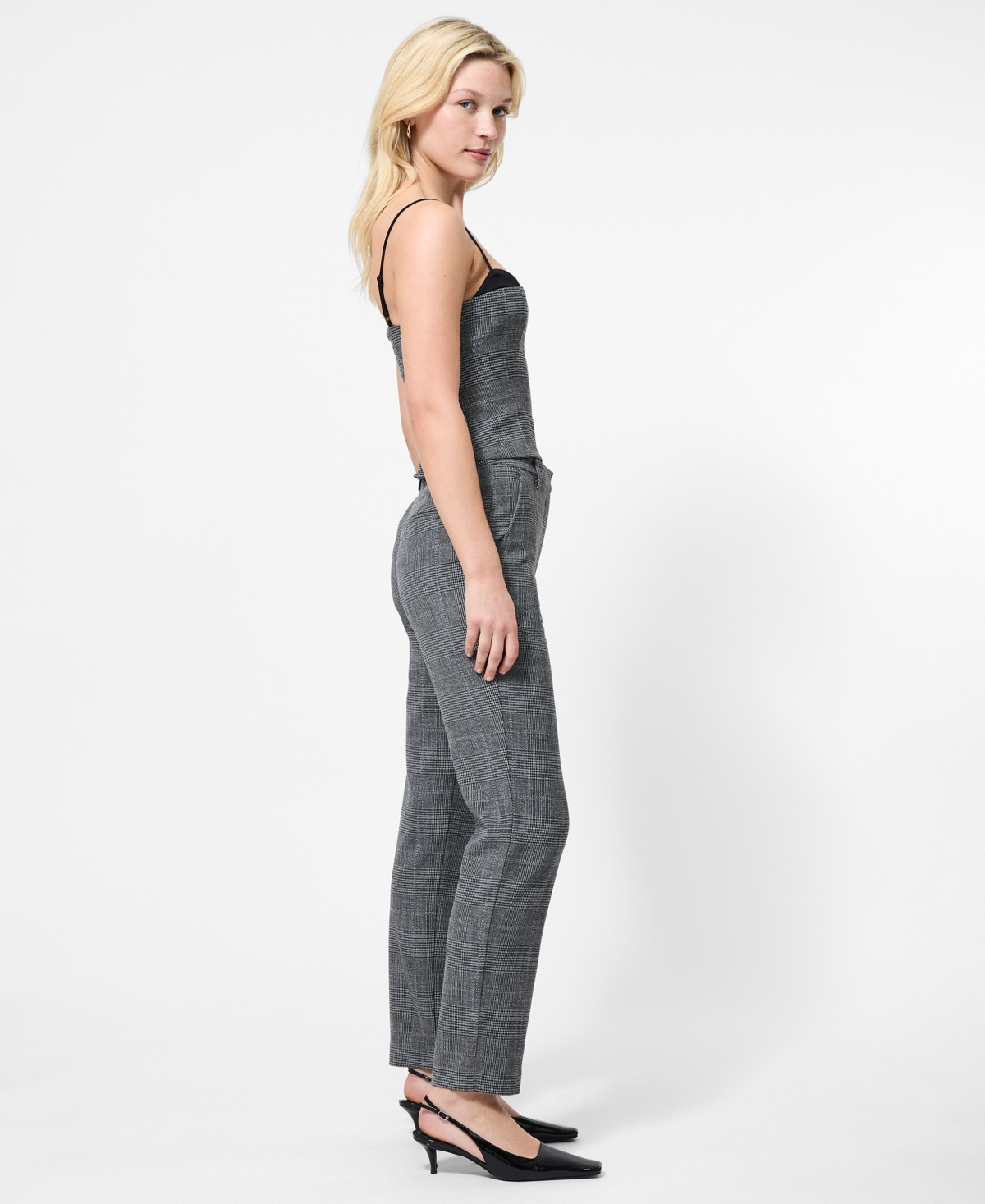 French Connection Owen Plaid Suiting Strappy Corset Top In Black