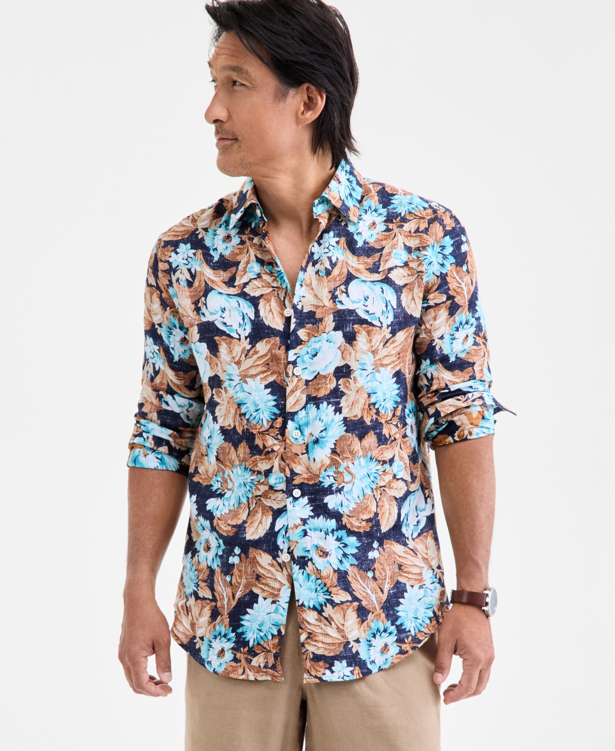 Club Room Men's Floral-Print Button-Up Long-Sleeve Shirt, Macy's Exclusive