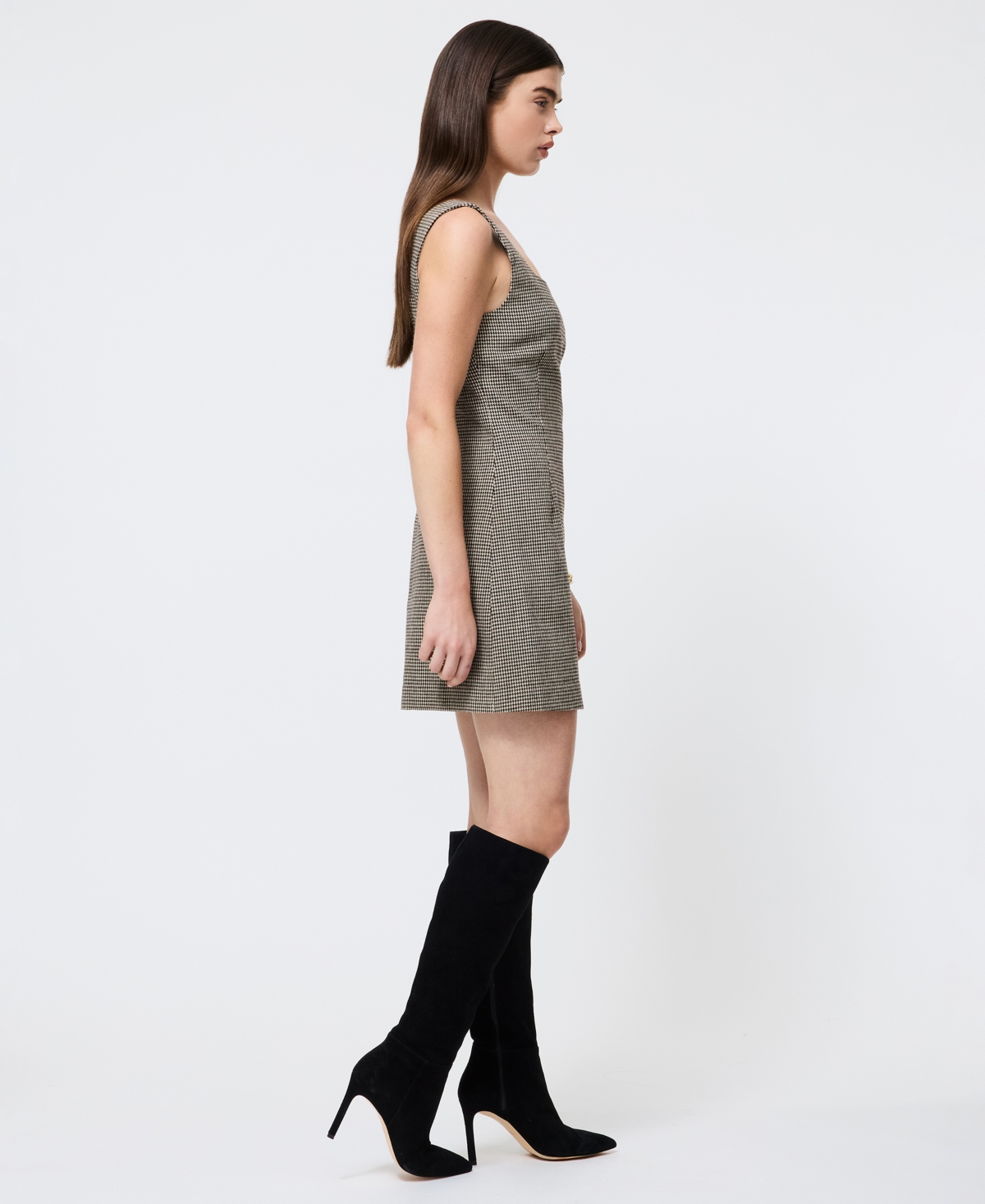 French Connection Houndstooth Mini Dress In Green
