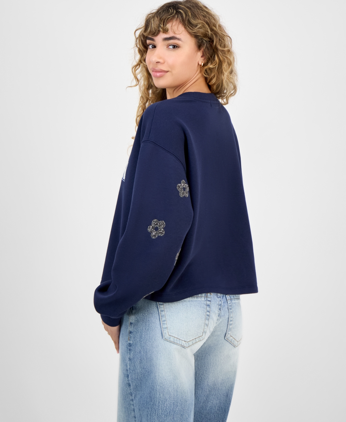 Madden Girl Juniors' Rhinestone-embellished Sweatshirt In Blue