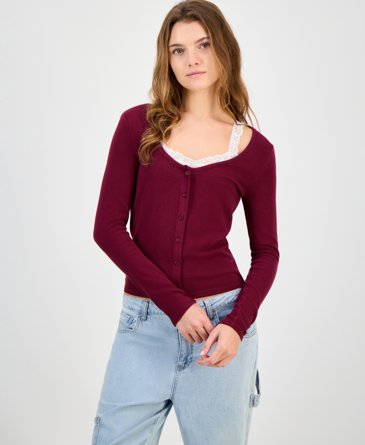 Hippie Rose Juniors' Two-Piece Camisole & Cardigan Top
