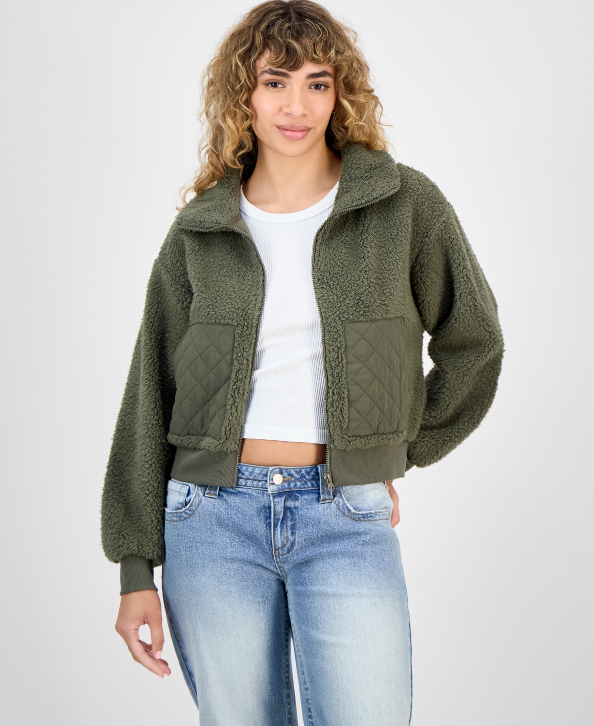 Hippie Rose Juniors' Full-zip Teddy Fleece Jacket In Animal Print