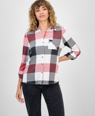Juniors' Plaid Knit Shirt   