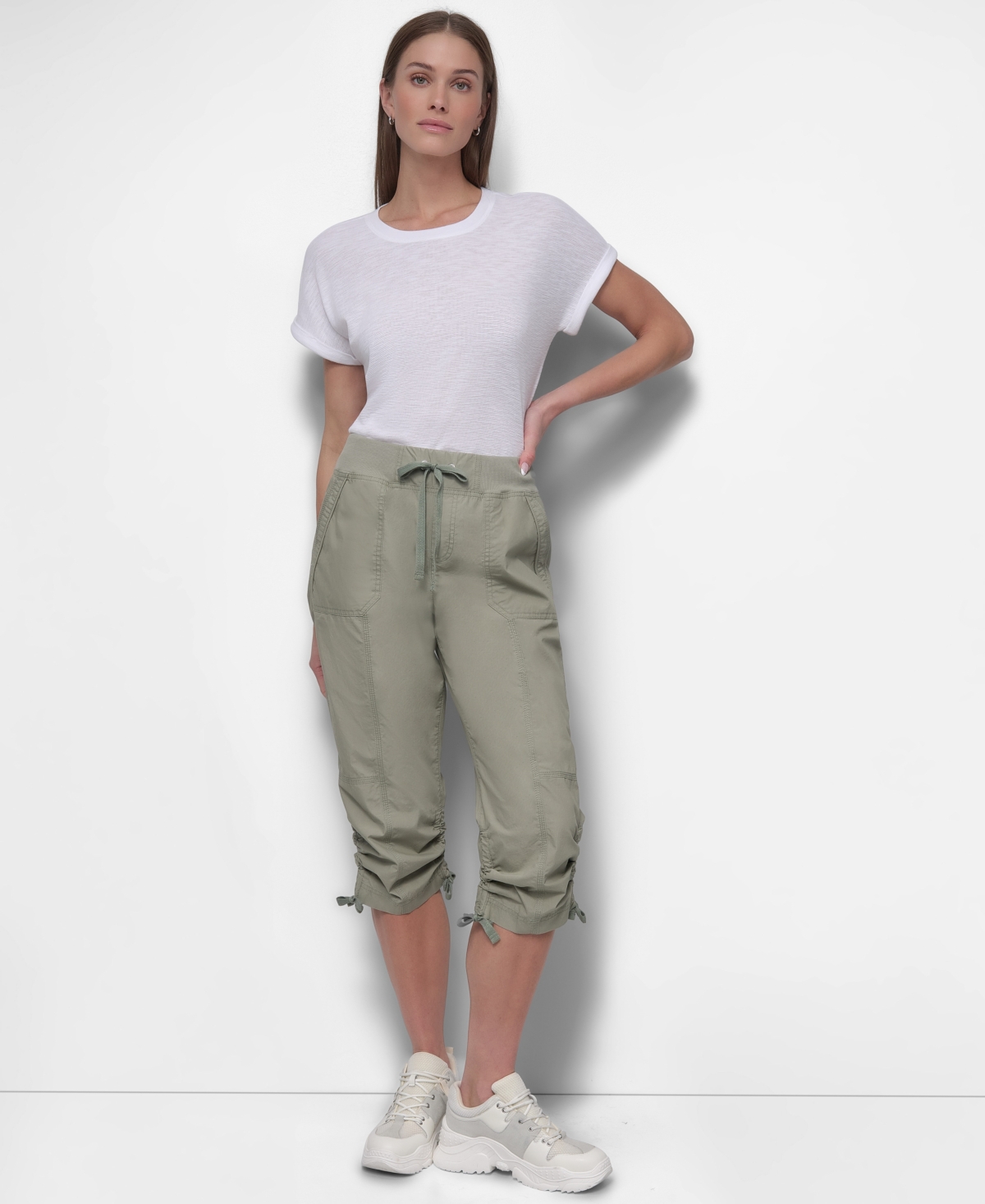 Dkny Women's Convertible Capri Cotton Poplin Cargo Pants In Green