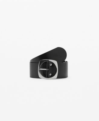 MANGO - Women's Oval Buckle Leather Belt
