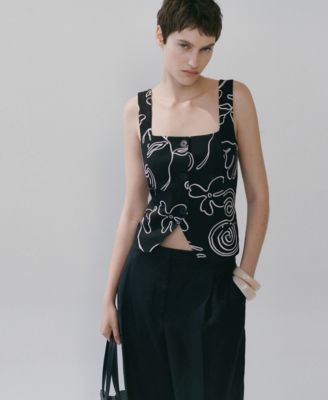 Women's Floral-Print Linen Suit Vest