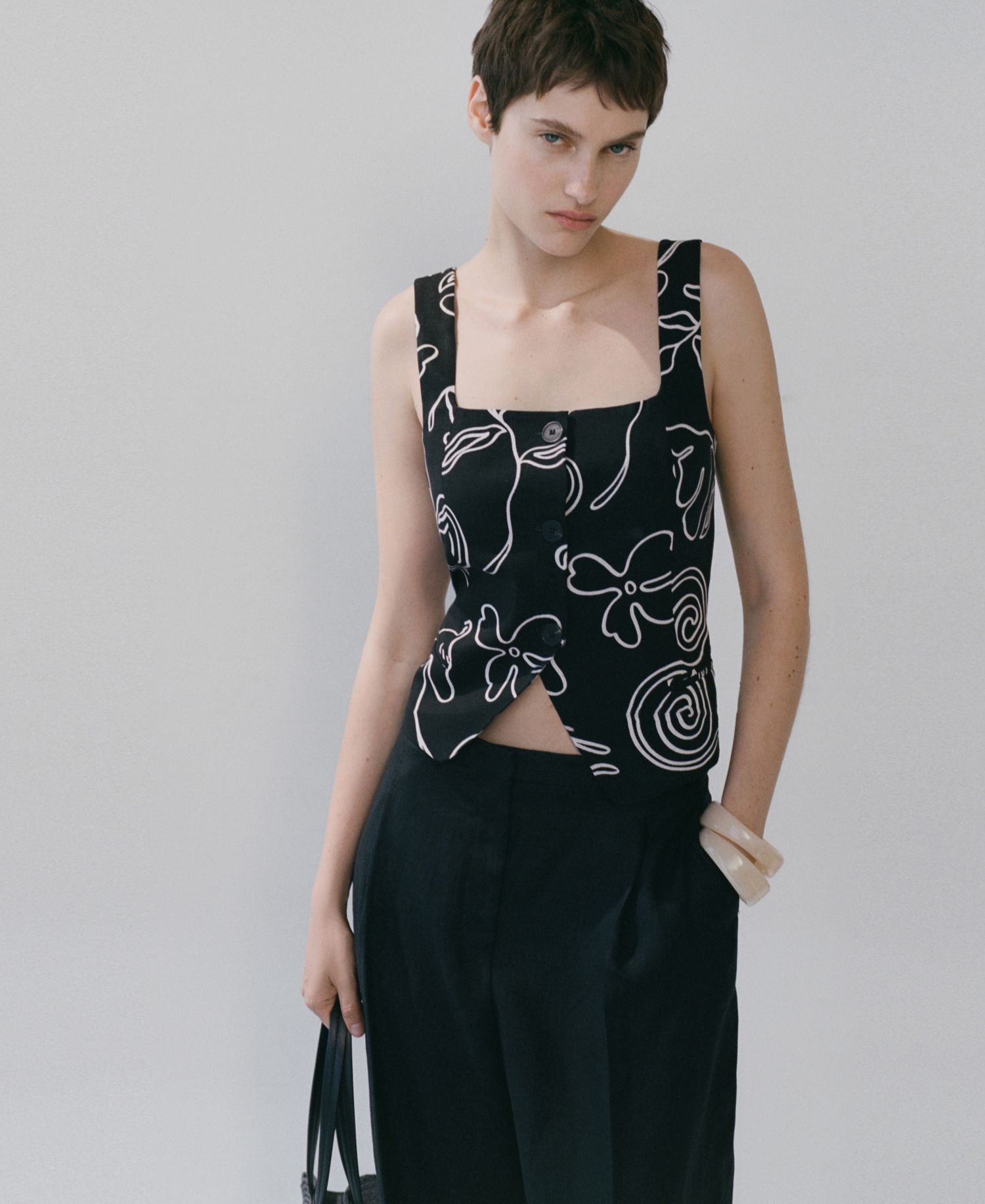 Women's Floral-Print Linen Suit Vest
