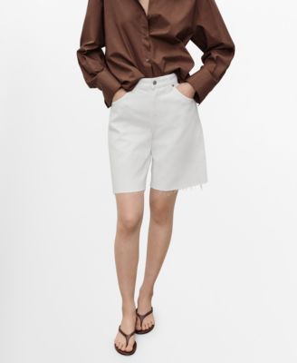 MANGO - Women's Frayed Hem Denim Shorts