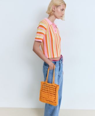 Women's Striped Openwork Knit Sweater