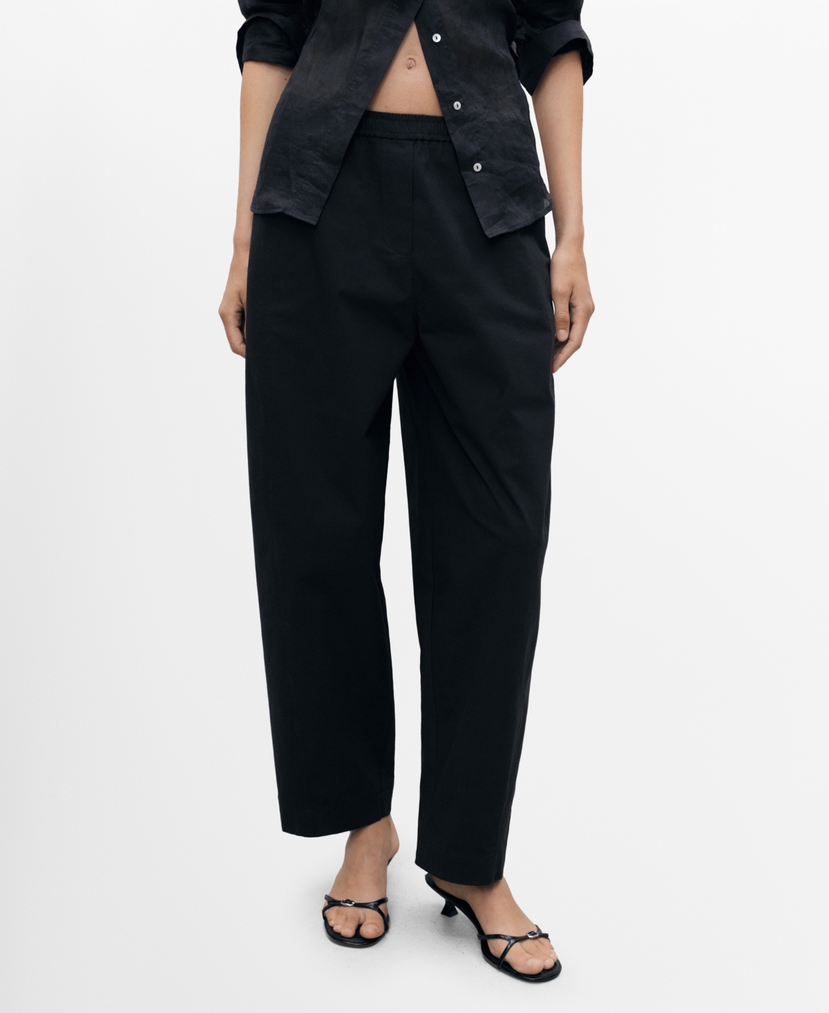 Women's Paper Bag Cotton Pants - Black