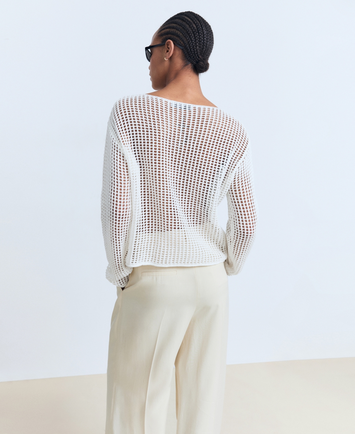 Mango Women's Long-sleeved Crochet Sweater In White