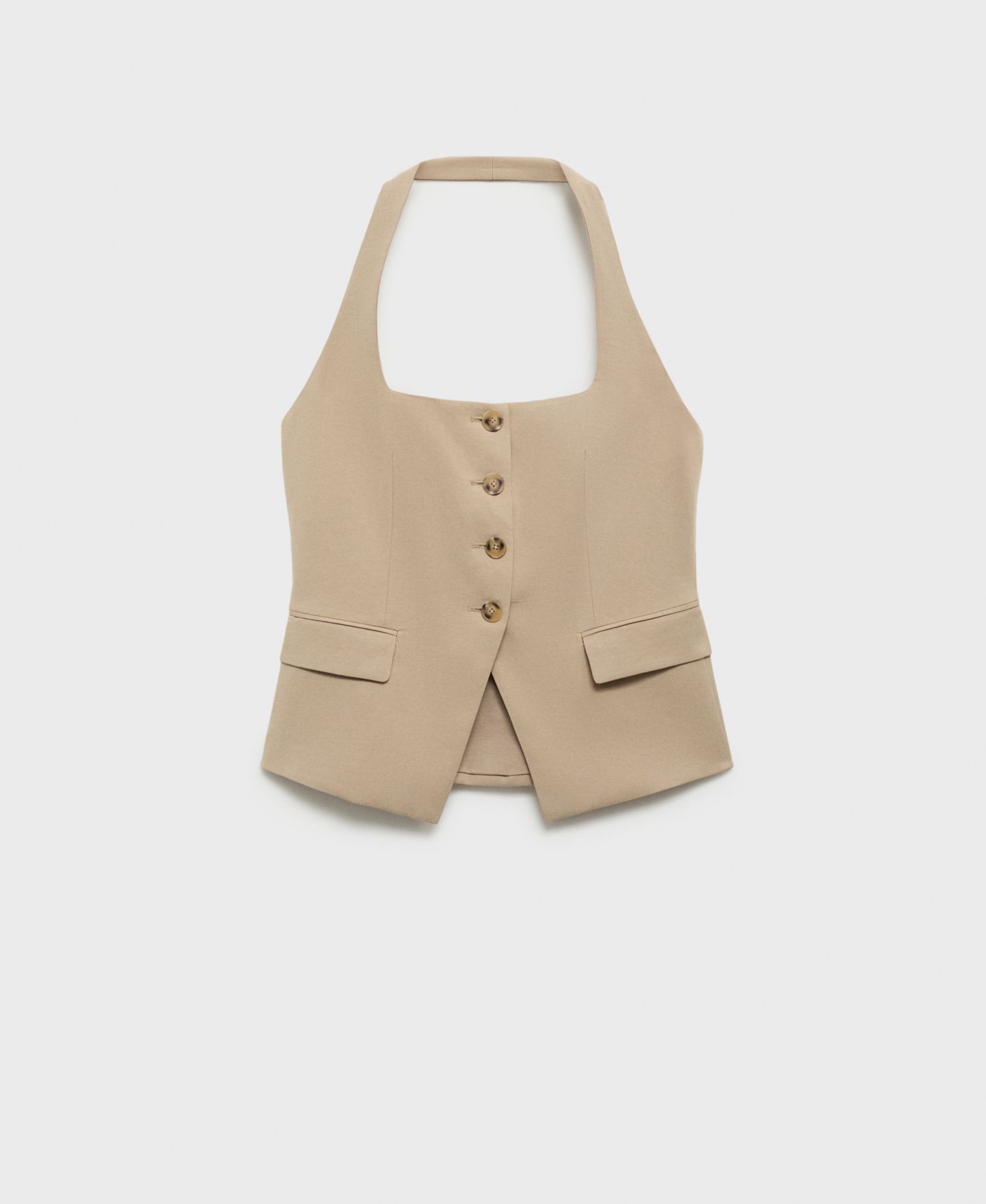 Женский жилет Mango Linen Suit Vest, цвет: Средний коричневый — фото 1