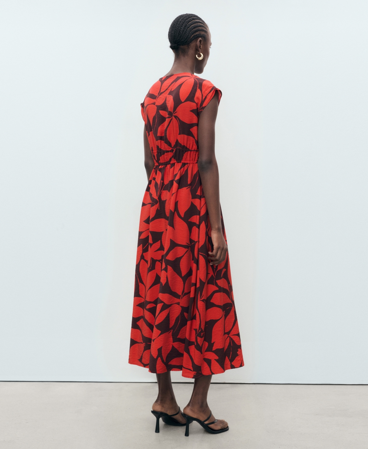 Mango Print Tie Waist Dress In Red