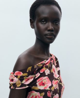 Women's Asymmetrical Neck Floral Blouse