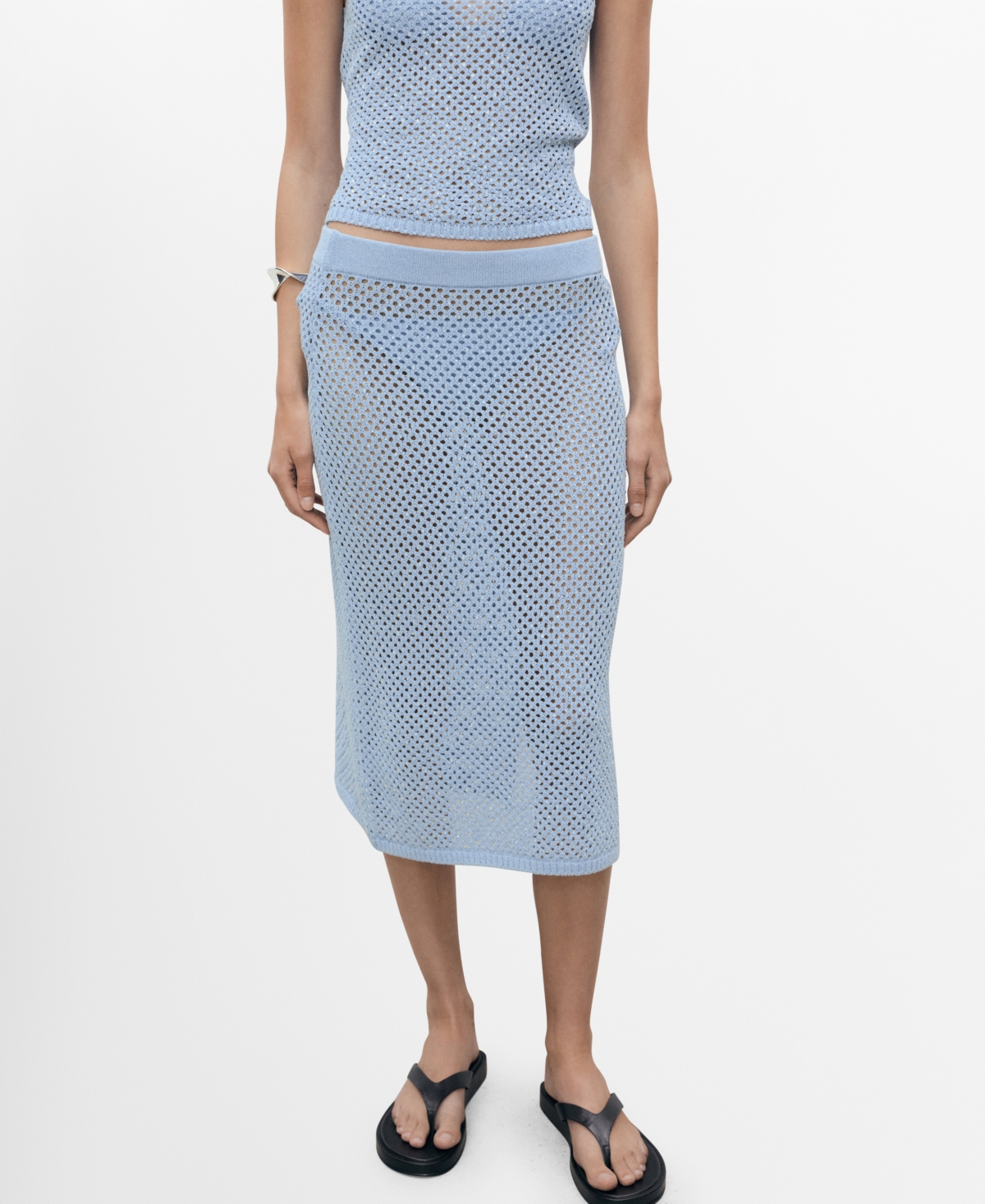 Women's Rhinestone Detail Knitted Skirt - Blue