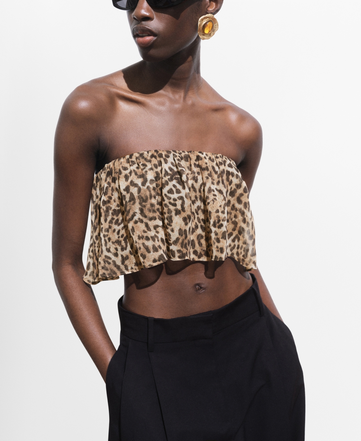 Women's Leopard Print Crop Top - Brown
